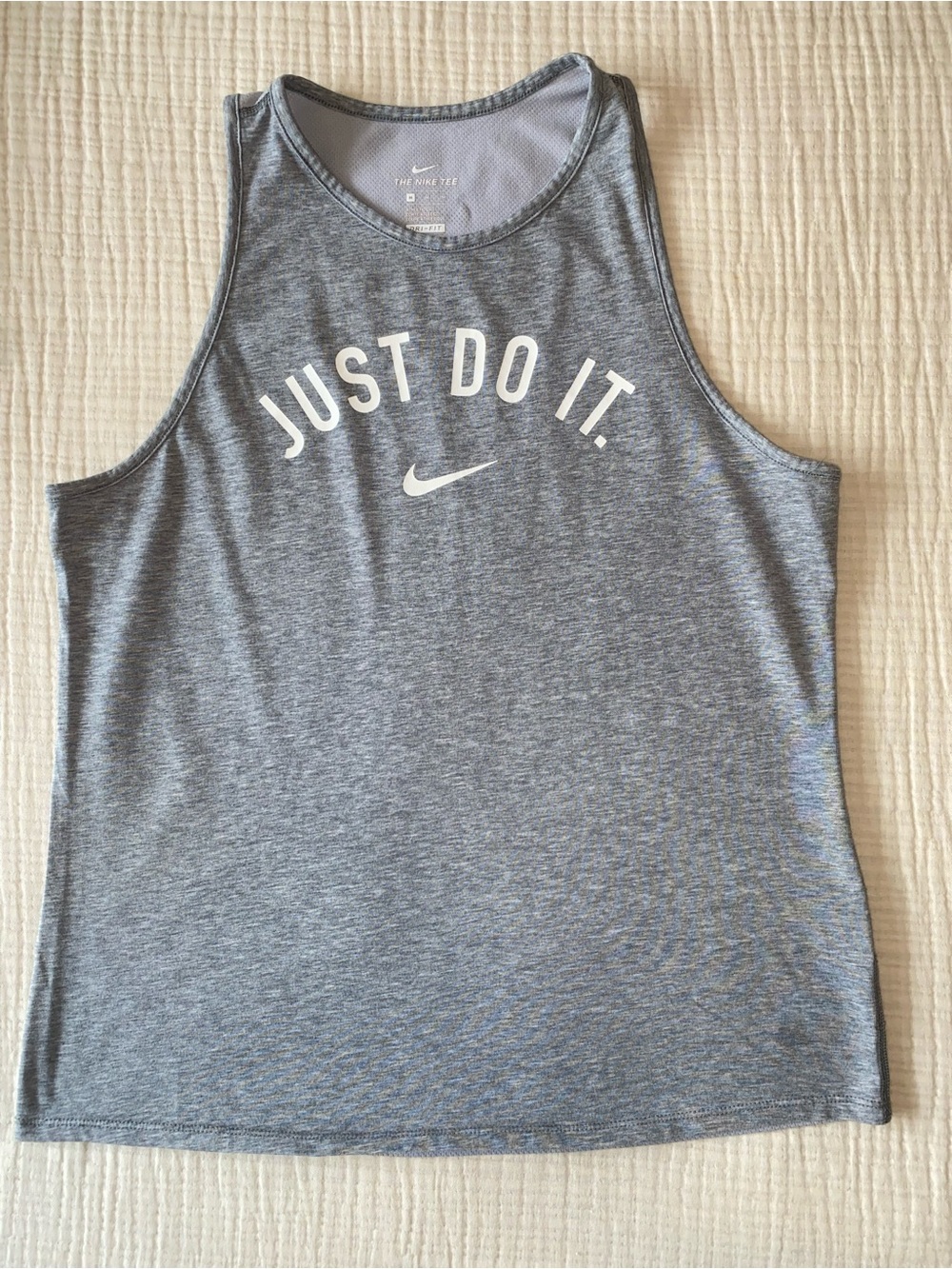Nike Dri-FIT Just Do It Gray Graphic Athletic Tank Top Women’s Medium